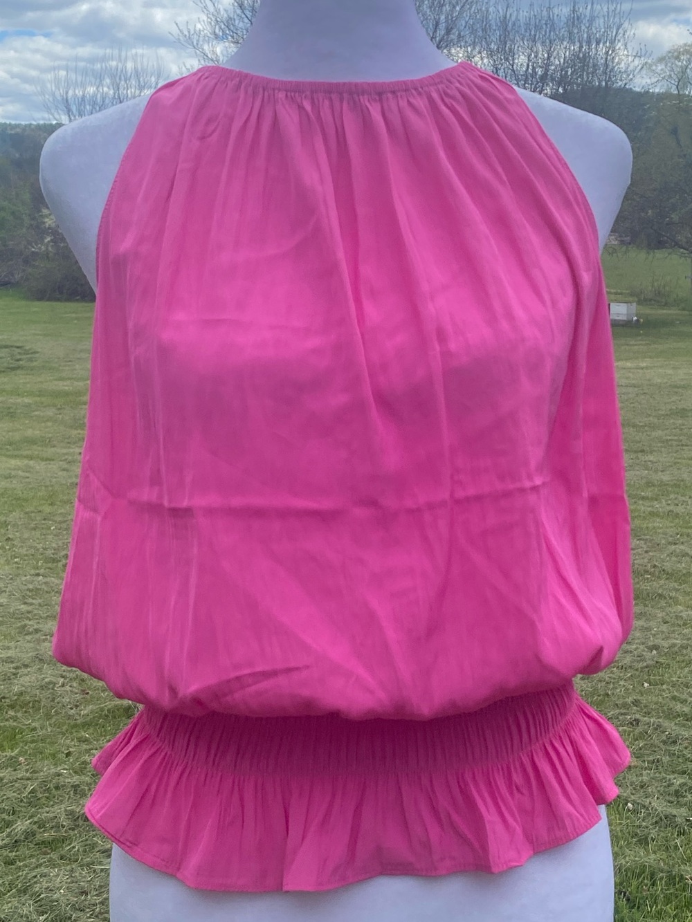 Catherine Malandrino Hot Pink Sleeveless Halter Blouson Tank